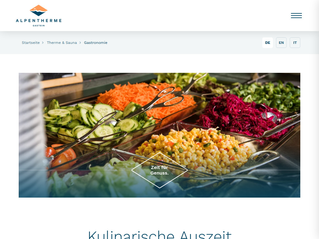 Website von Essen und Trinken in der Alpentherme Gastein