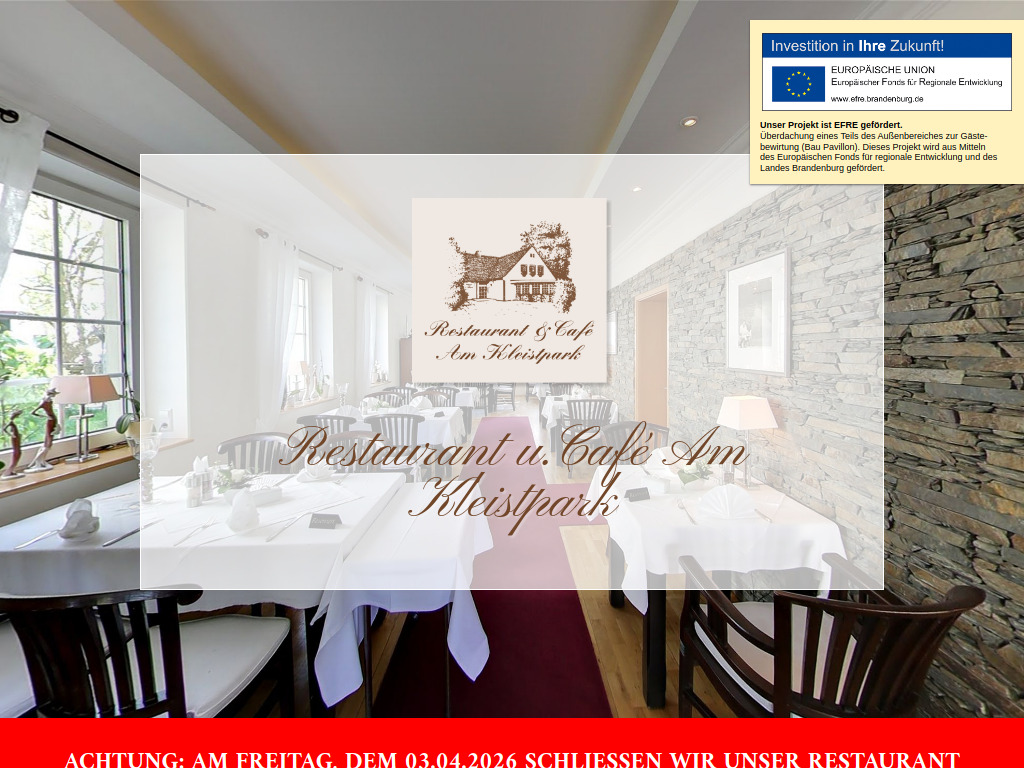 Website von Restaurant u. Café Am Kleistpark GmbH in Frankfurt (Oder)