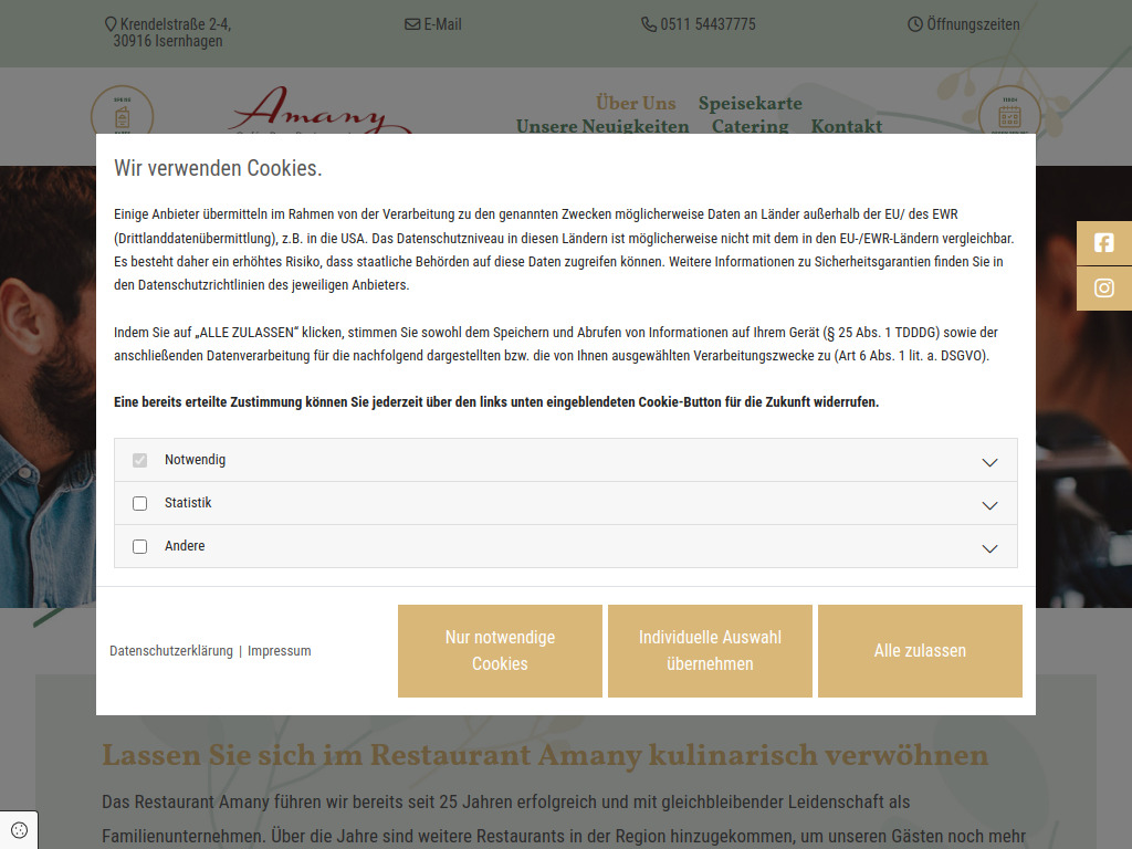 Website von Restaurant Amany in Isernhagen