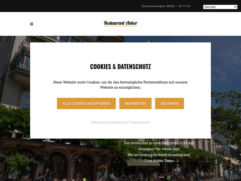 Website von Restaurant Anker in Assmannshausen