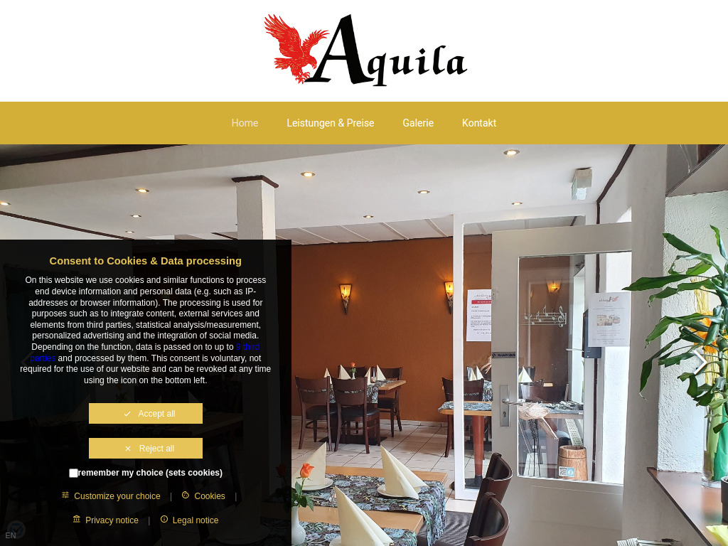 Website von Restaurant Aquila in Nideggen