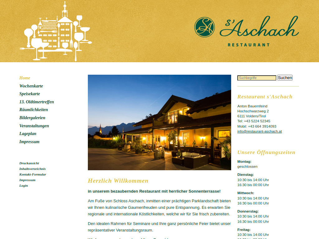 Website von Restaurant s'Aschach in Volders