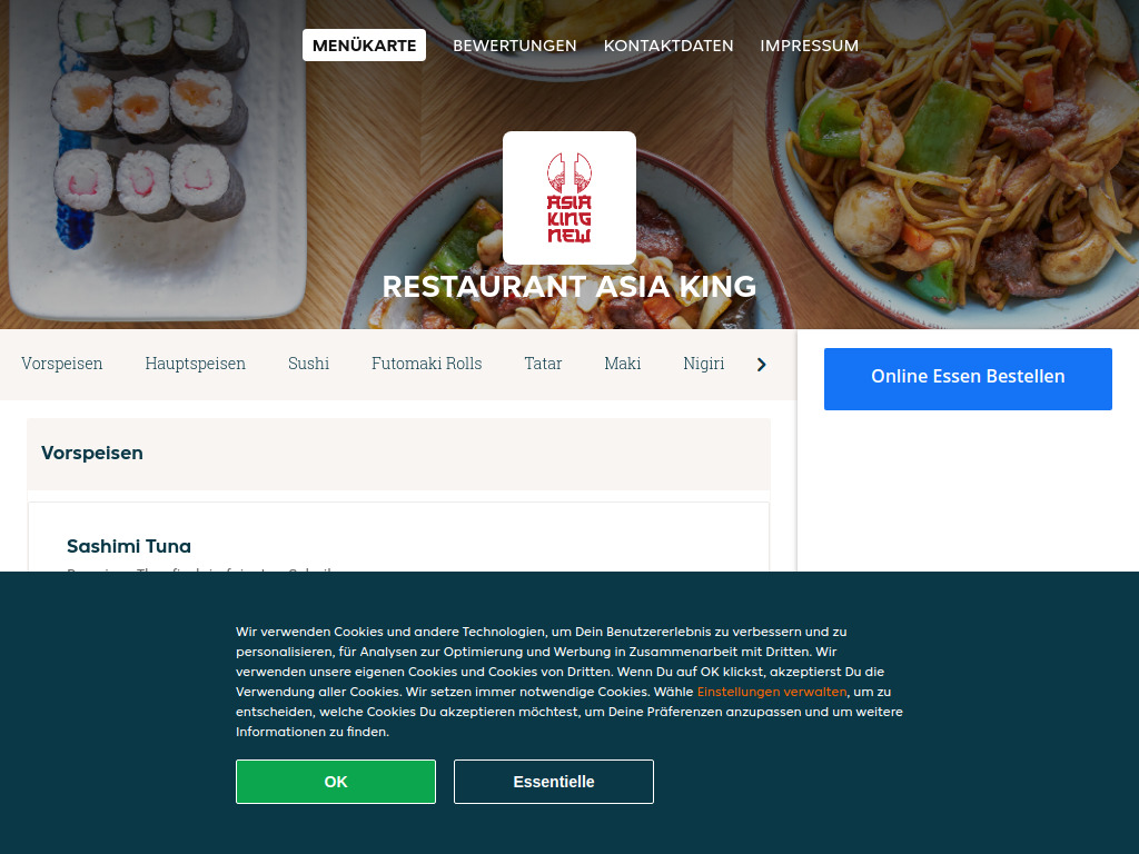 Website von Restaurant Asia King - Essen online bestellen in Winterthur in Winterthur