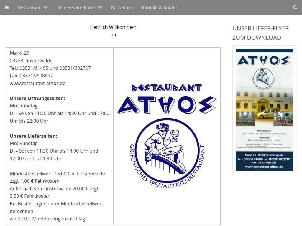 Website von restaurant-athos.de in Finsterwalde