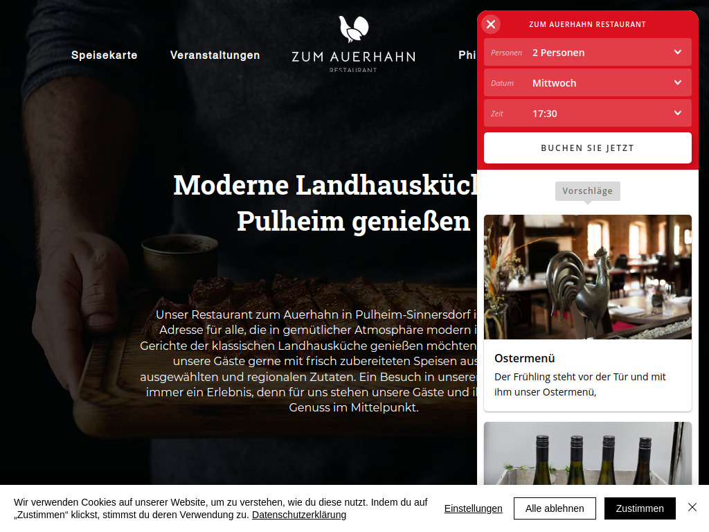 Website von Restaurant zum Auerhahn in Pulheim