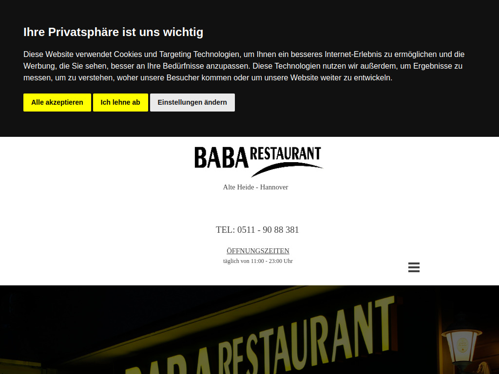 Website von BaBa Restaurant in Hannover
