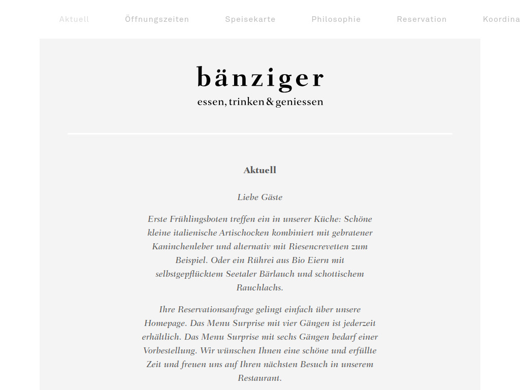 Website von Restaurant Bänziger in Seon