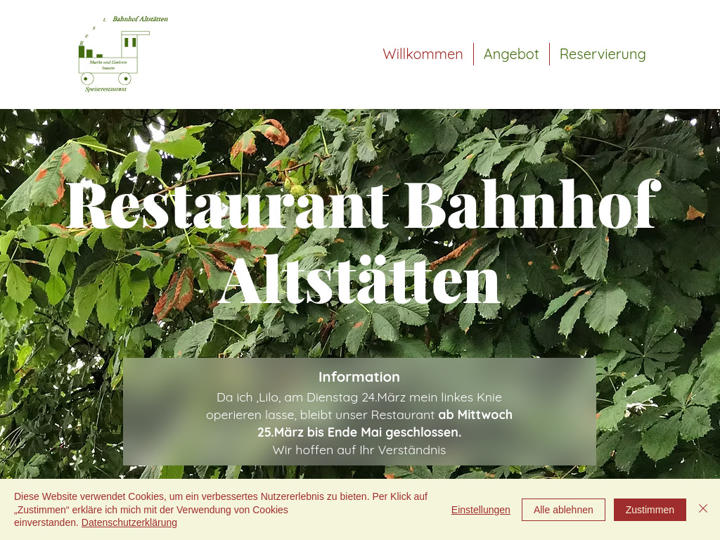Website von Restaurant Bahnhof Altstätten in Altstätten