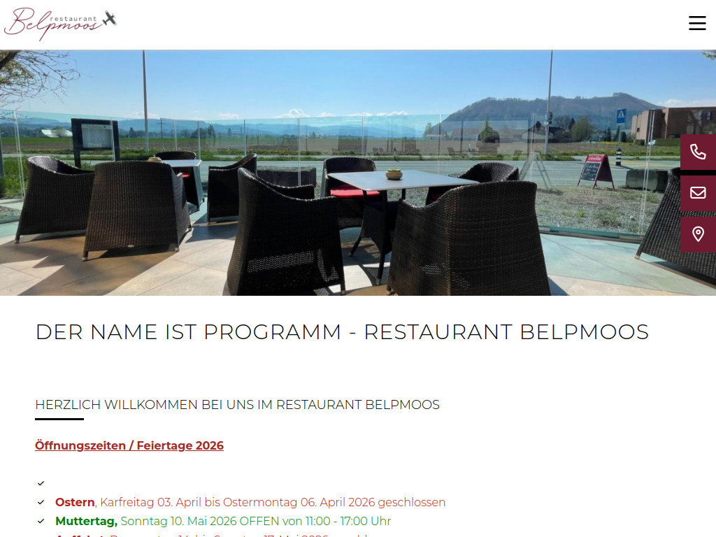 Website von Restaurant Belpmoos in Belp