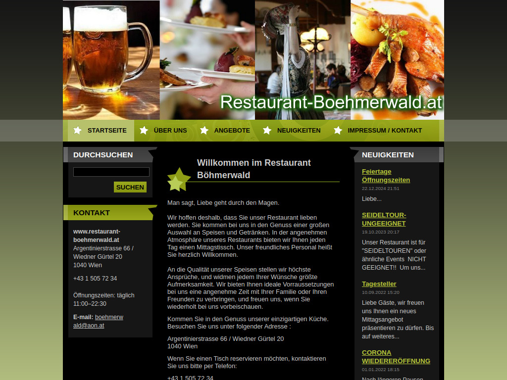 Website von Restaurant-Boehmerwald.at in Wien