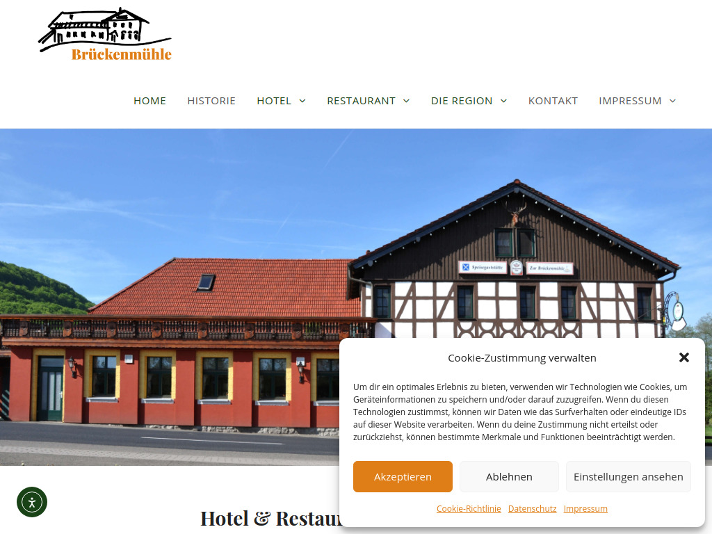 Website von Hotel & Restaurant "Brückenmühle" in Meiningen OT Walldorf