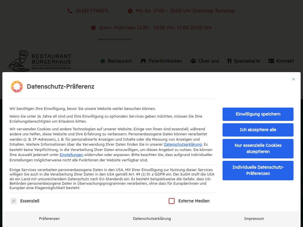 Website von Restaurant Bürgerhaus Zellhausen in Mainhausen