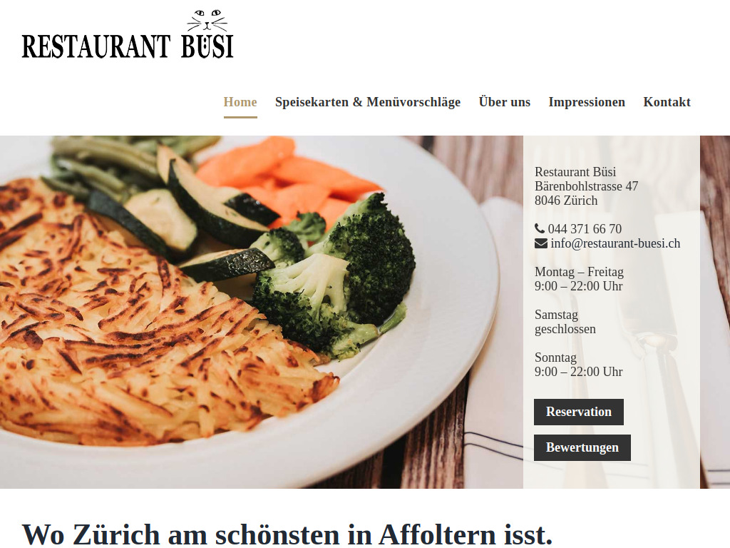 Website von Restaurant Büsi in Zürich