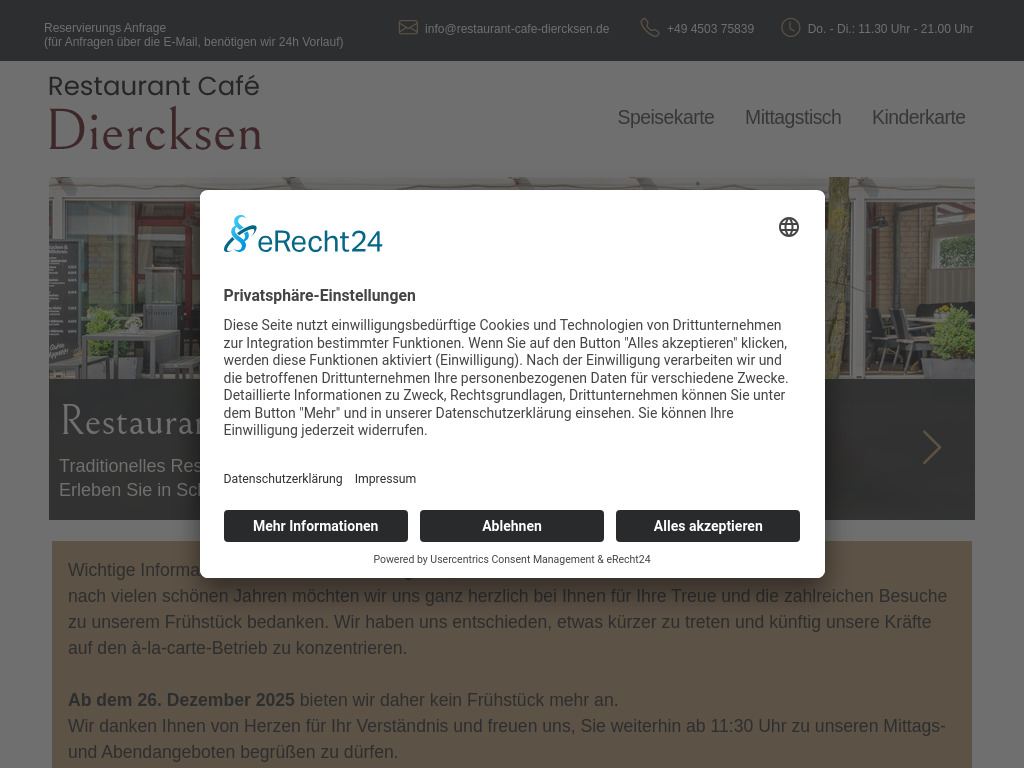 Website von Restaurant Café Diercksen in Scharbeutz