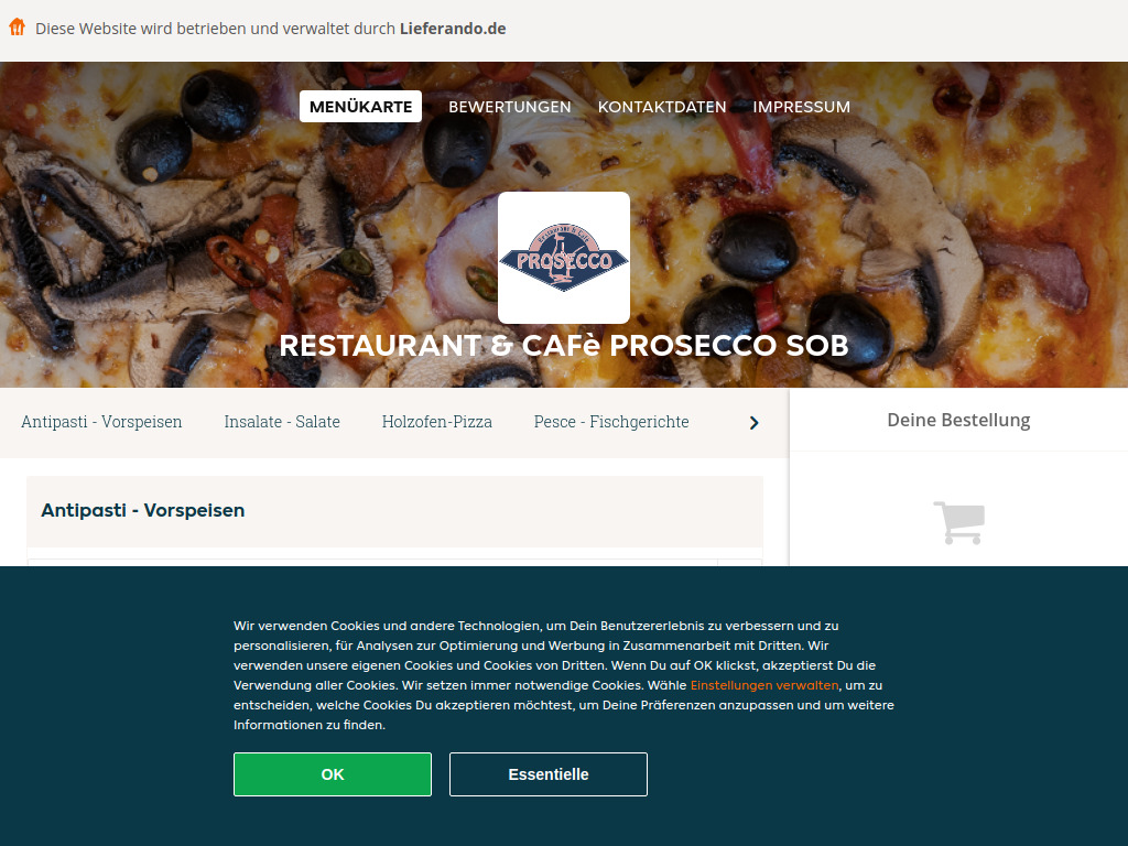 Website von Restaurant & Cafè Prosecco SOB - Essen online bestellen in Schrobenhausen in Schrobenhausen