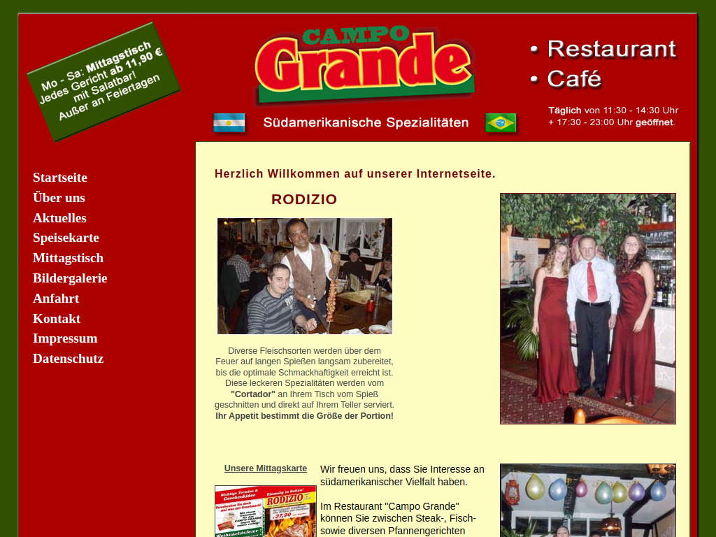 Website von Restaurant Cafe Campo Grande Südamerikanische Spezialitäten in Soltau