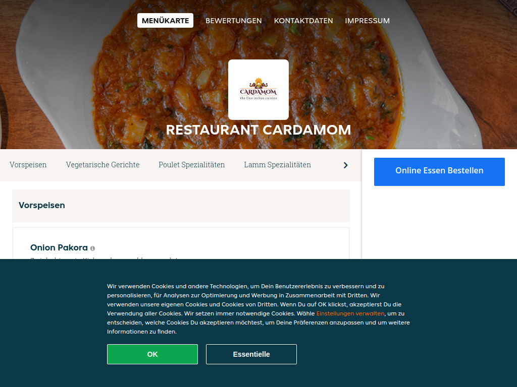 Website von Restaurant Cardamom - Essen online bestellen in Basel