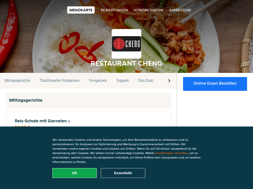 Website von Restaurant Cheng - Essen online bestellen in Wien in Wien