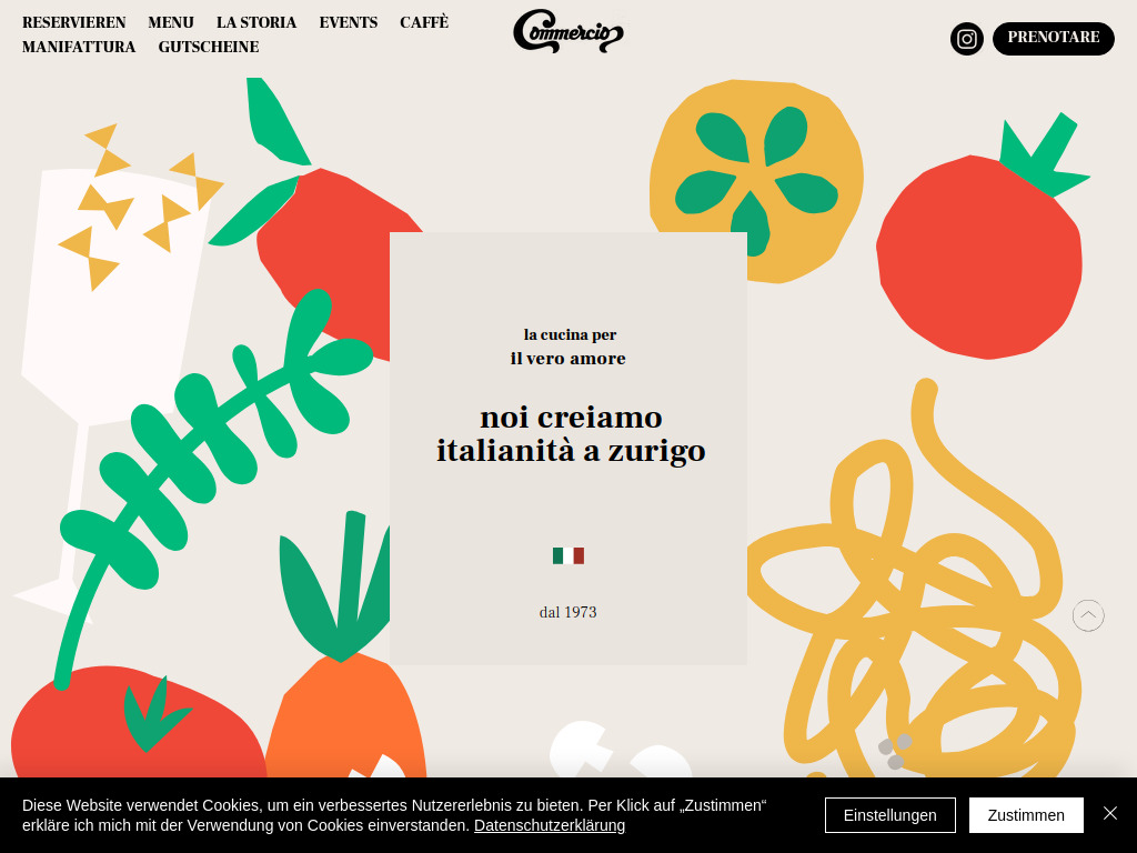 Website von Restaurant Commercio