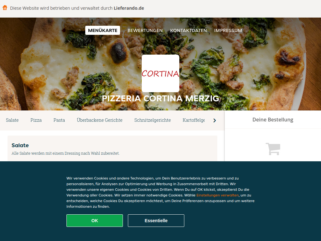 Website von Pizzeria Cortina Merzig in Merzig