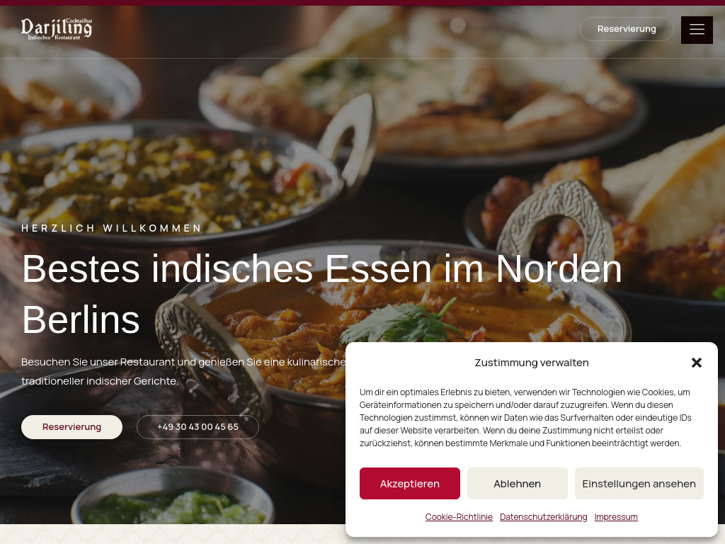 Website von Restaurant Darjiling in Berlin