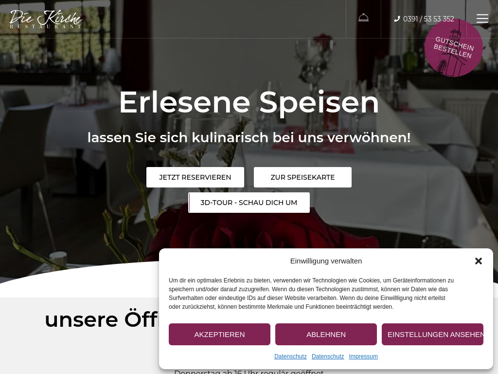 Website von Restaurant Die Kirche - Catering & Gastronomie UG (haftungsbeschränkt) in Magdeburg