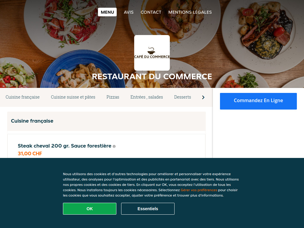 Website von Restaurant du Commerce - Commander un repas en ligne à Vevey in Vevey