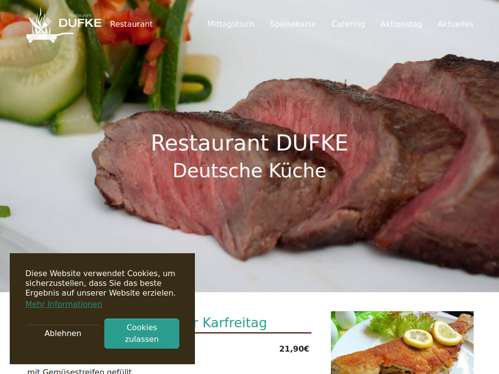 Website von Restaurant DUFKE in Heidelberg