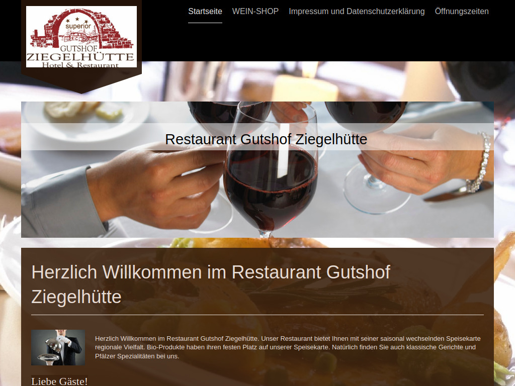 Website von Hotel-Restaurant Gutshof Ziegelhütte in Edenkoben