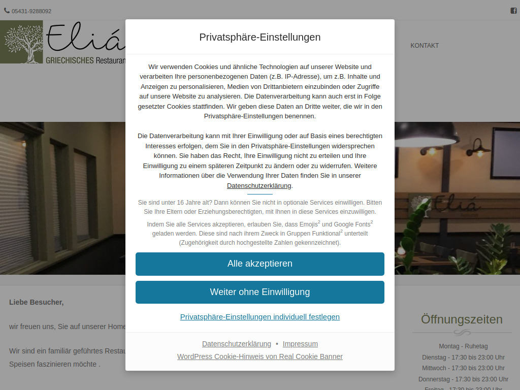 Website von Restaurant Elia