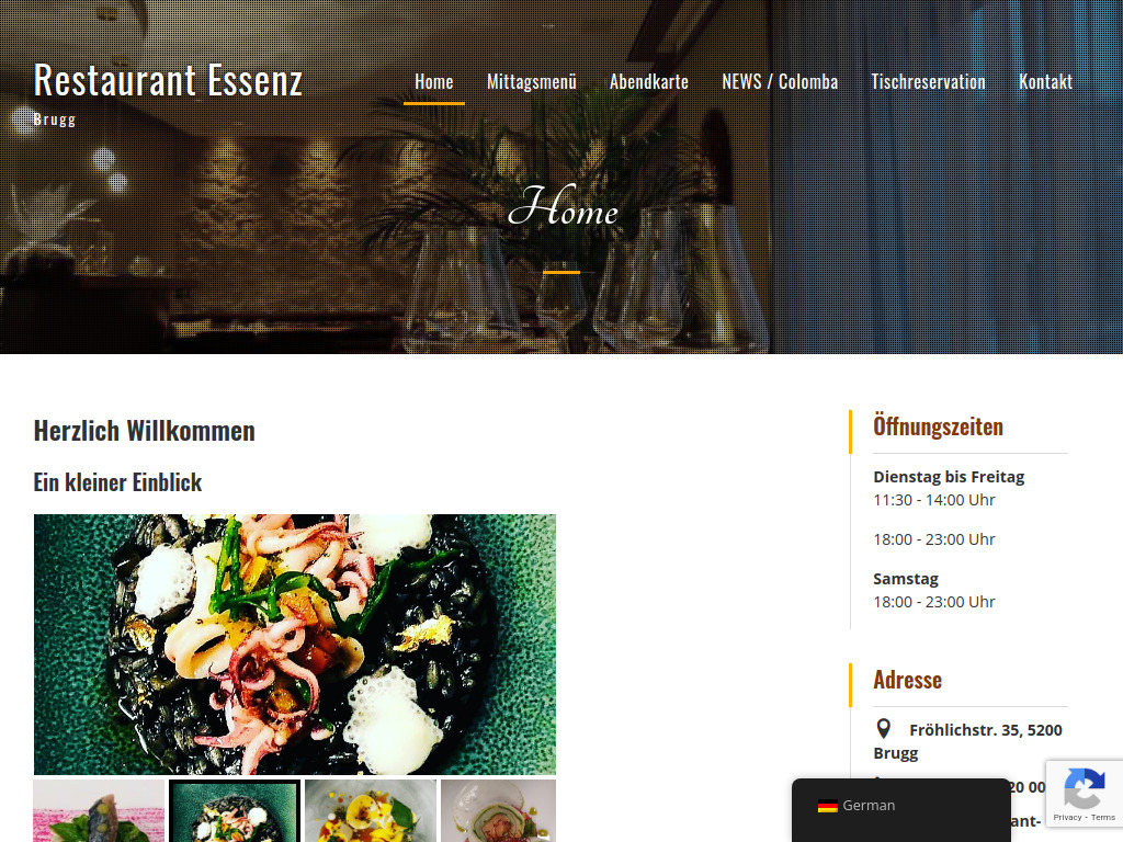 Website von Restaurant Essenz in Brugg