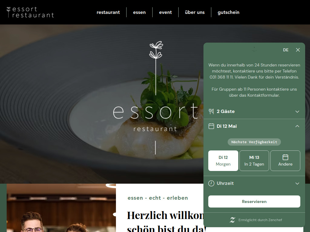 Website von Restaurant Essort in Bern