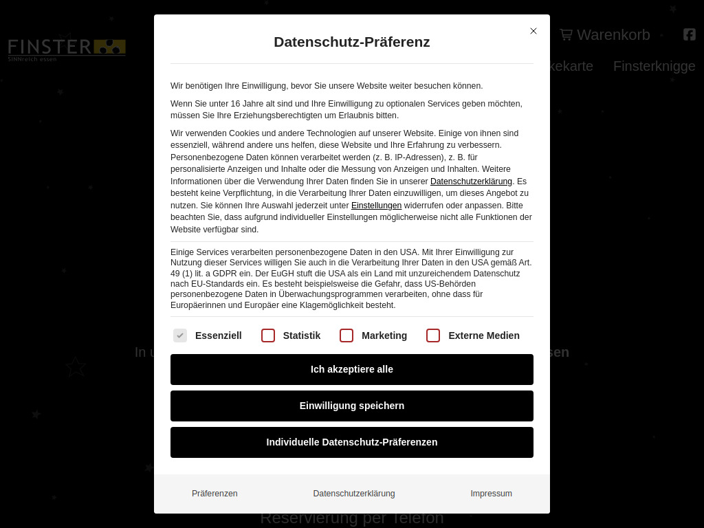 Website von Dinner in the Dark in Essen in Essen