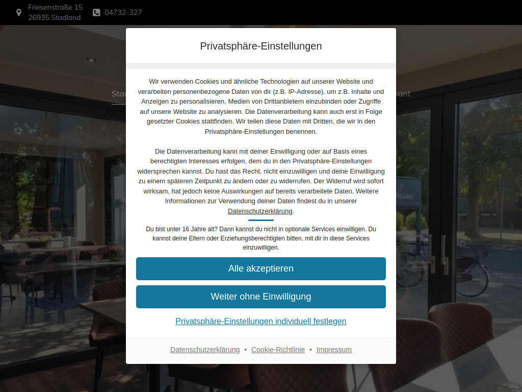 Website von Restaurant Friesenheim in Stadland
