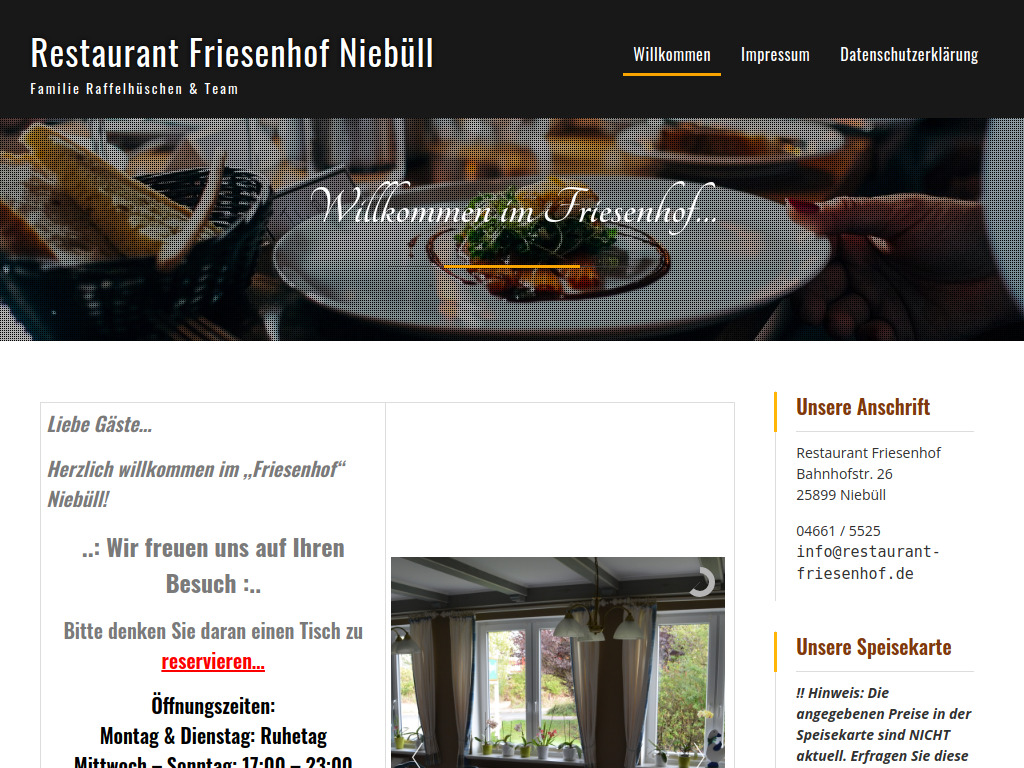 Website von Restaurant Friesenhof in Niebüll