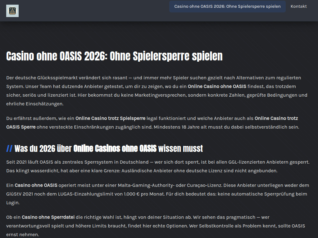 Website von Casino ohne OASIS 2026 in Braunschweig