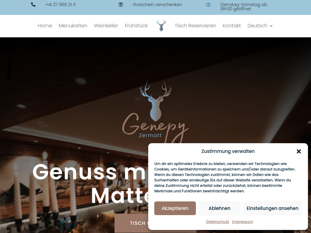 Website von Restaurant Genepy in Zermatt