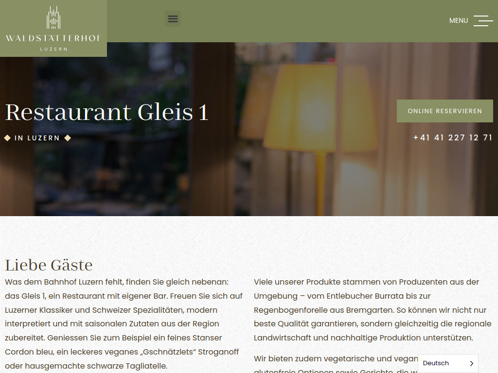 Website von Restaurant Gleis 1