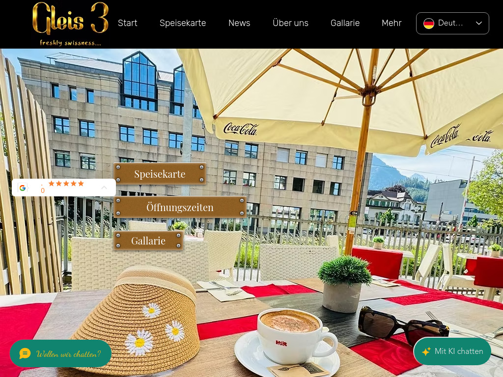 Website von Restaurant Gleis 3 GmbH in Interlaken
