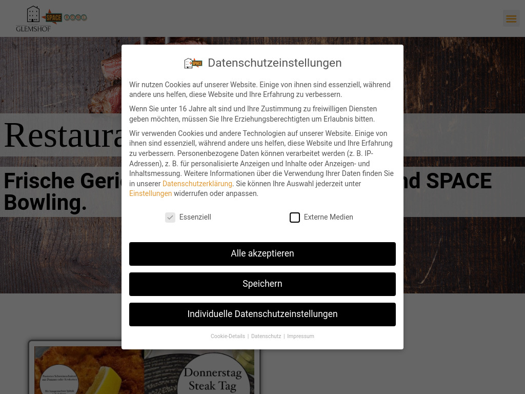 Website von Restaurant Glemshof & Space Bowl in Leonberg