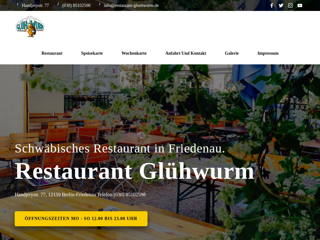 Website von Restaurant Glühwurm in Berlin