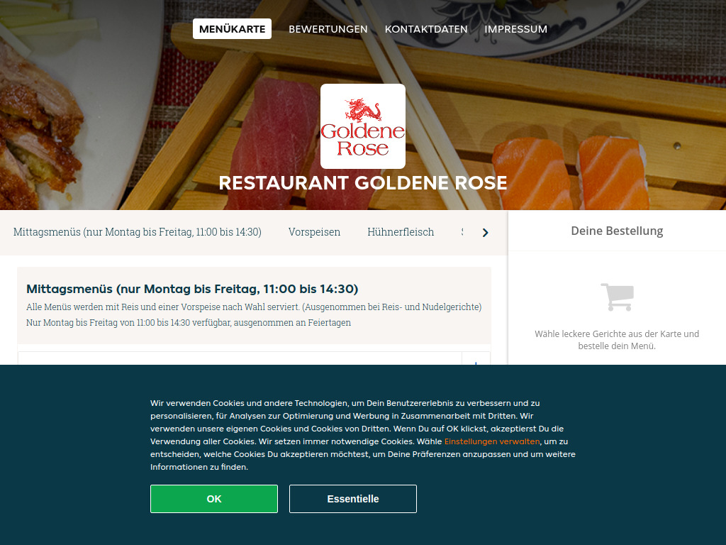 Website von Restaurant Goldene Rose - Essen online bestellen in Wien
