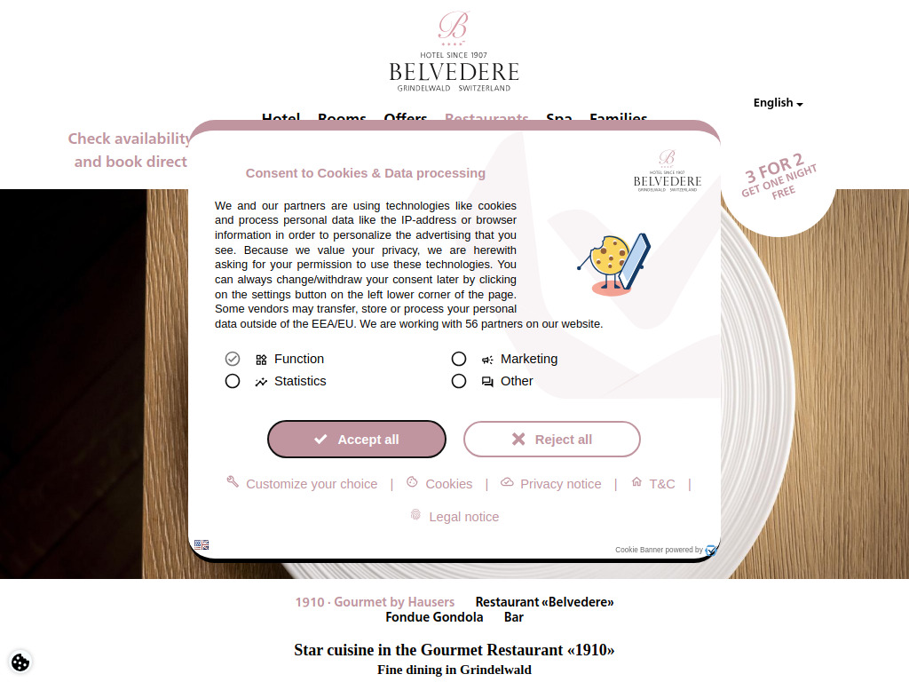 Website von Restaurant 1910 Gourmet by Hausers in Grindelwald