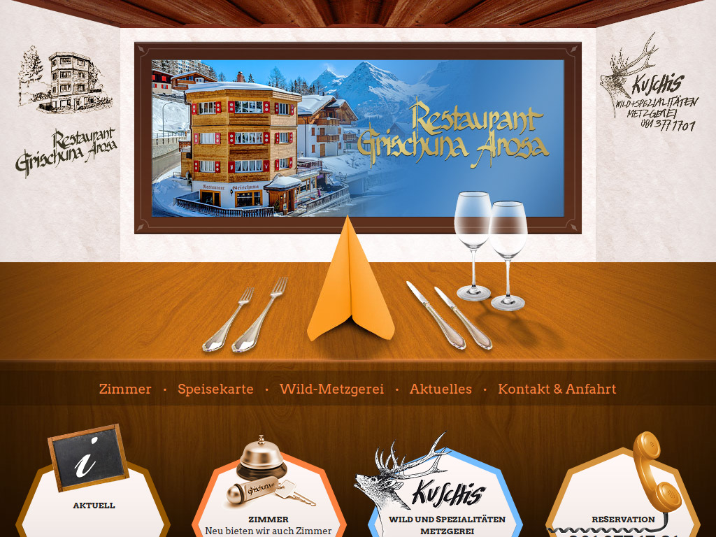 Website von Restaurant Grischuna Arosa mit Wild-Metzgerei in Arosa