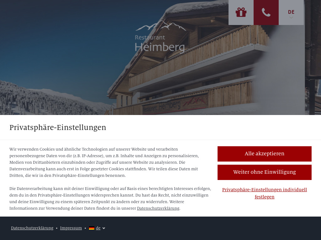Website von Restaurant Heimberg in Parpan