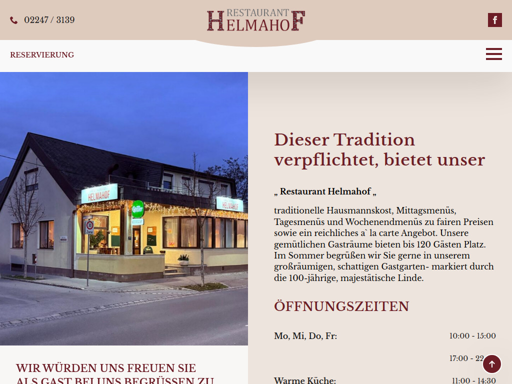 Website von Restaurant Helmahof