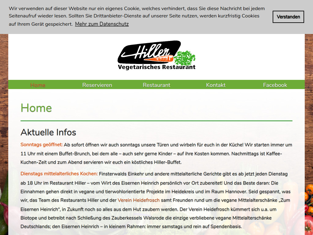 Website von Vegetarisches Restaurant Hiller in Hannover