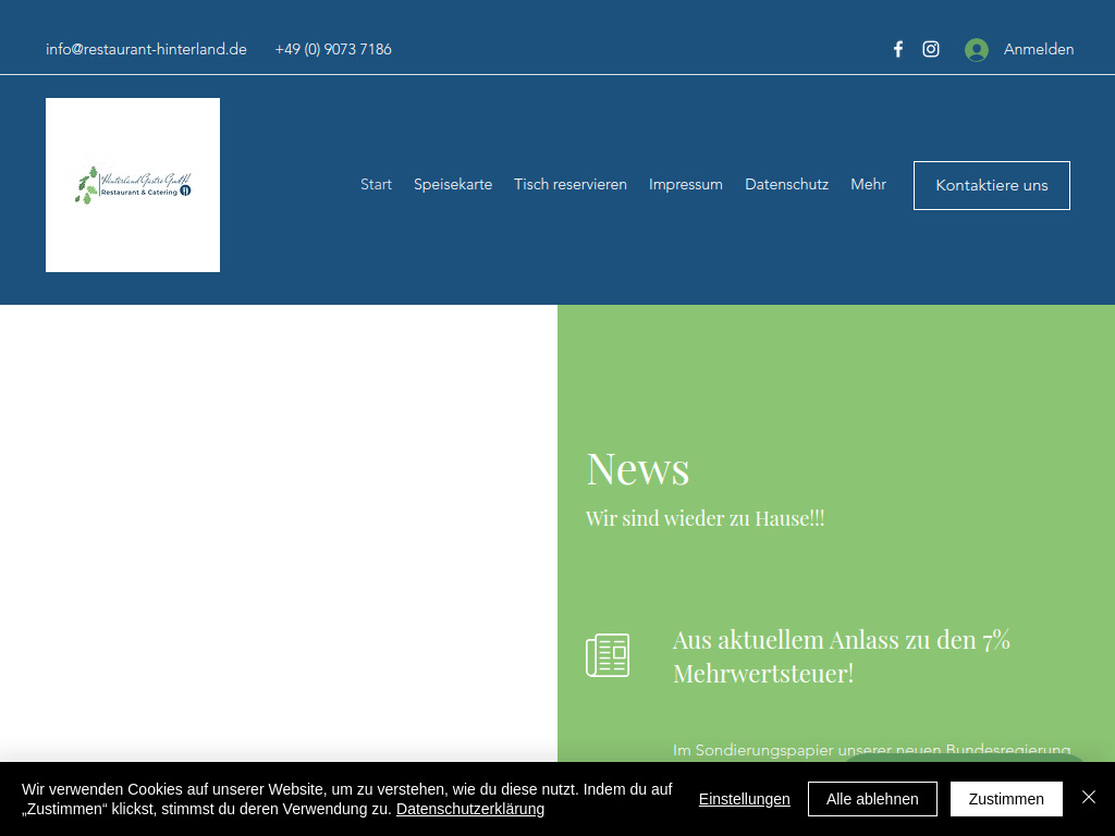 Website von Restaurant Hinterland GmbH in Gundelfingen