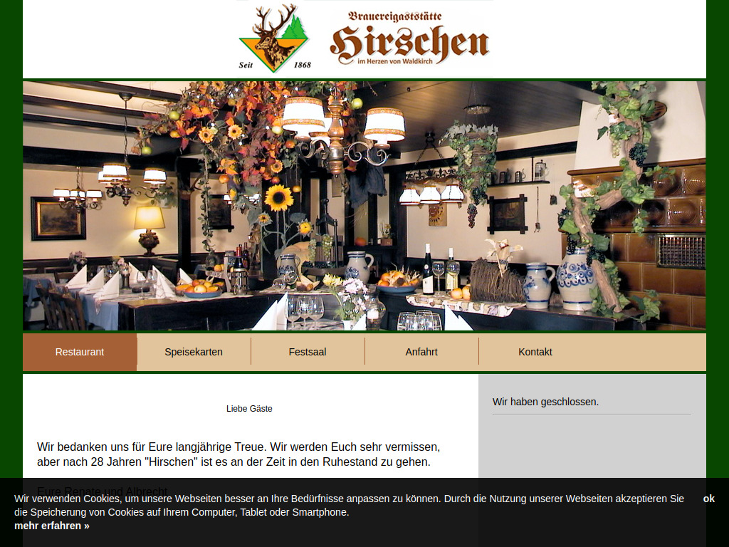 Website von Restaurant Hirschen in Waldkirch
