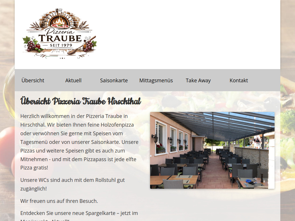 Website von Übersicht Pizzeria Traube Hirschthal